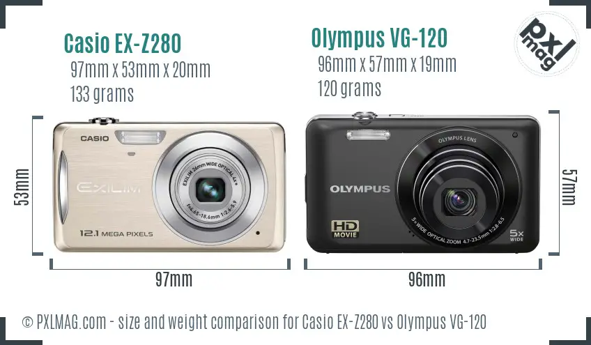 Casio EX-Z280 vs Olympus VG-120 size comparison Casio EX-Z280 vs Olympus VG-120 size comparison