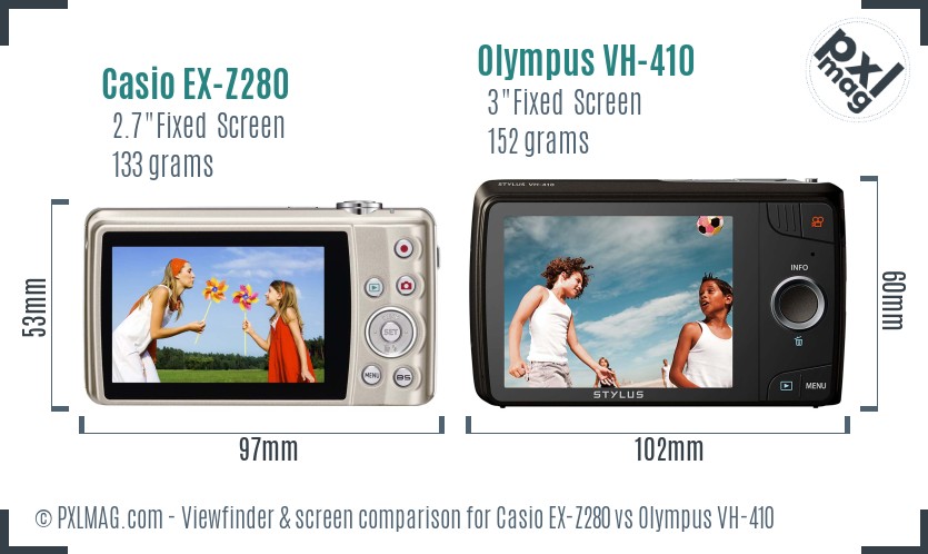 Casio EX-Z280 vs Olympus VH-410 Screen and Viewfinder comparison