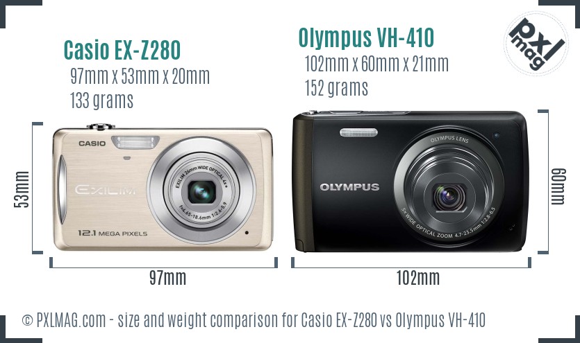 Casio EX-Z280 vs Olympus VH-410 size comparison