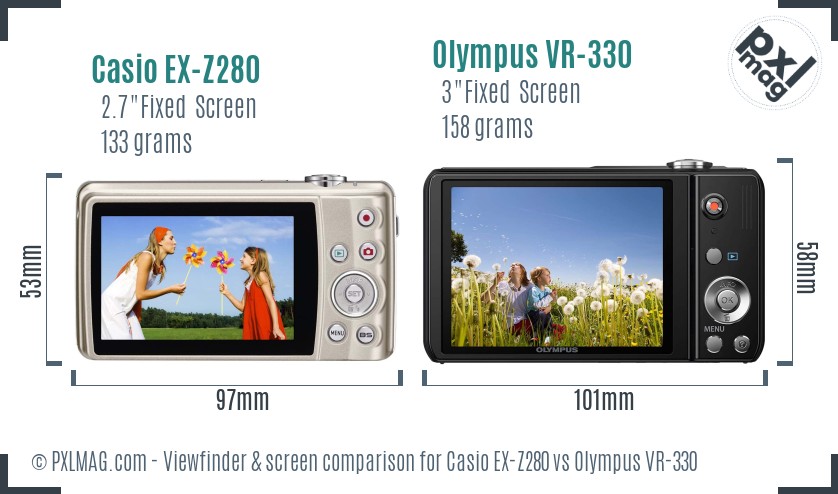 Casio EX-Z280 vs Olympus VR-330 Screen and Viewfinder comparison