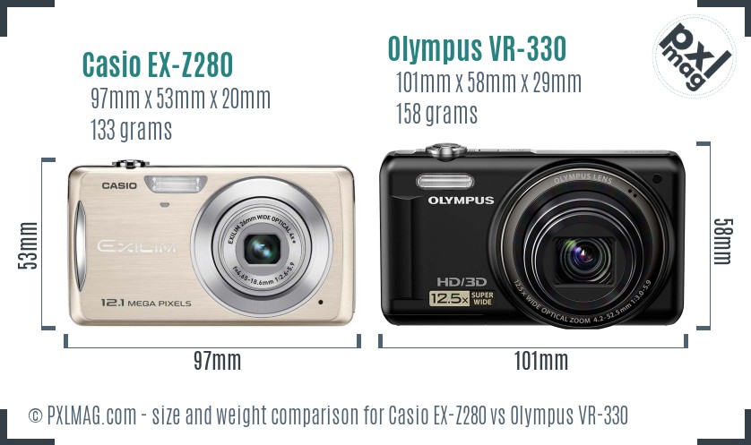 Casio EX-Z280 vs Olympus VR-330 size comparison