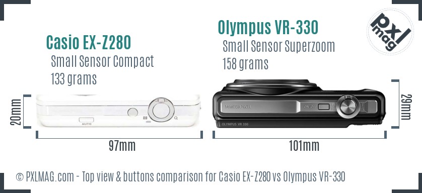 Casio EX-Z280 vs Olympus VR-330 top view buttons comparison