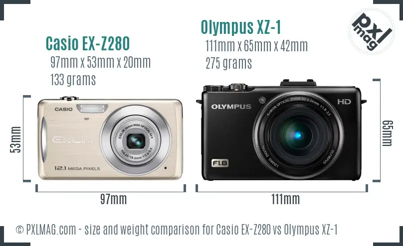 Casio EX-Z280 vs Olympus XZ-1 size comparison