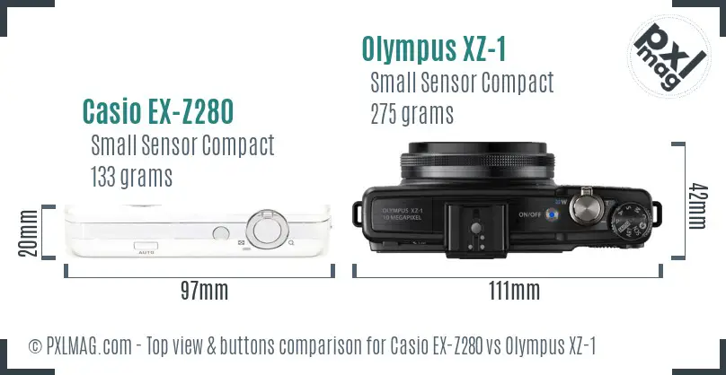 Casio EX-Z280 vs Olympus XZ-1 top view buttons comparison