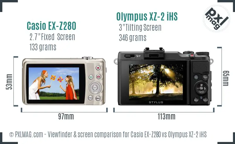 Casio EX-Z280 vs Olympus XZ-2 iHS Screen and Viewfinder comparison