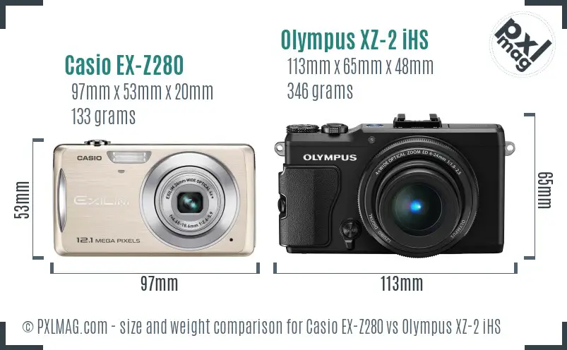 Casio EX-Z280 vs Olympus XZ-2 iHS size comparison
