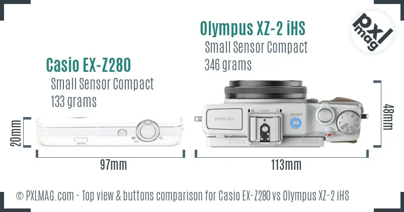 Casio EX-Z280 vs Olympus XZ-2 iHS top view buttons comparison