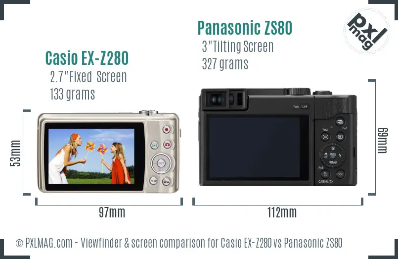 Casio EX-Z280 vs Panasonic ZS80 Screen and Viewfinder comparison