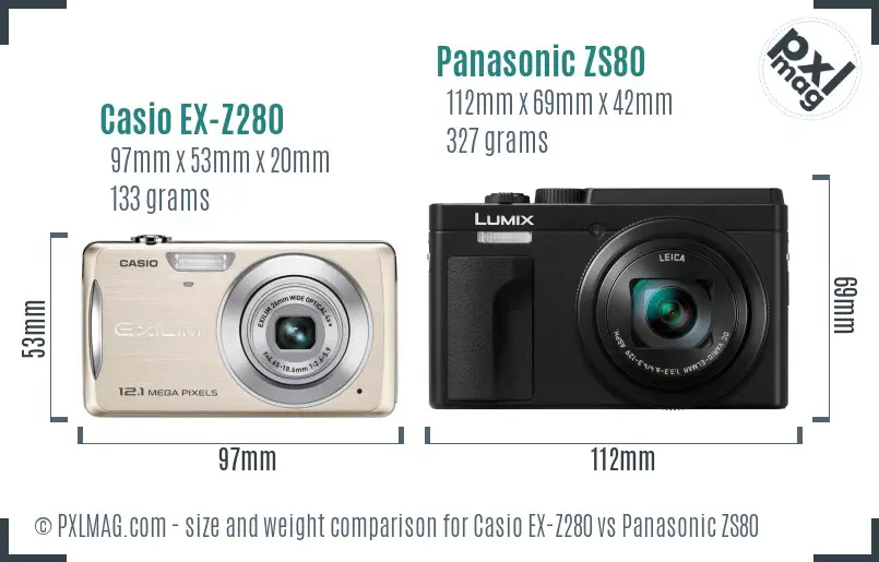 Casio EX-Z280 vs Panasonic ZS80 size comparison