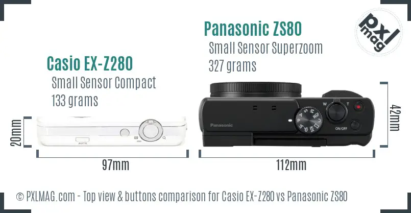 Casio EX-Z280 vs Panasonic ZS80 top view buttons comparison