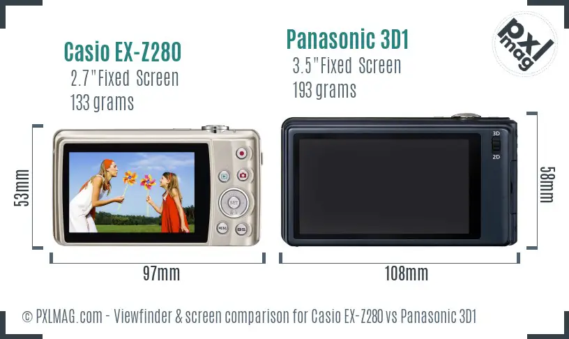 Casio EX-Z280 vs Panasonic 3D1 Screen and Viewfinder comparison