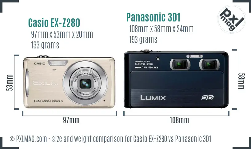 Casio EX-Z280 vs Panasonic 3D1 size comparison