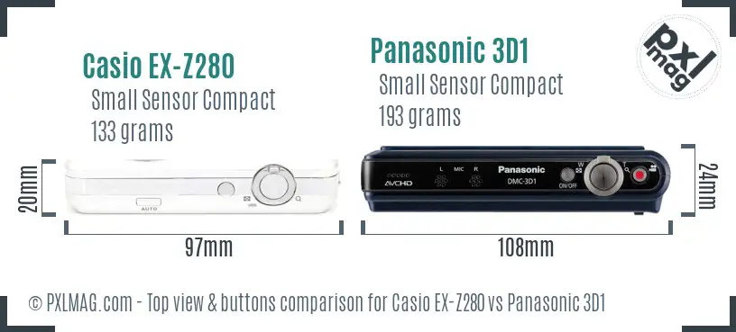 Casio EX-Z280 vs Panasonic 3D1 top view buttons comparison