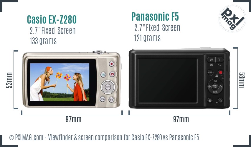 Casio EX-Z280 vs Panasonic F5 Screen and Viewfinder comparison