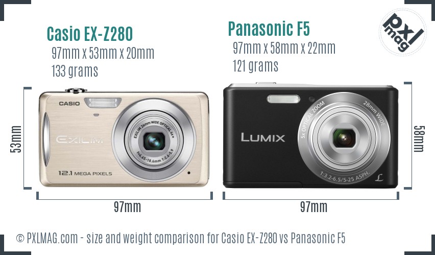 Casio EX-Z280 vs Panasonic F5 size comparison Casio EX-Z280 vs Panasonic F5 size comparison