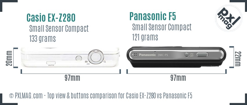 Casio EX-Z280 vs Panasonic F5 top view buttons comparison