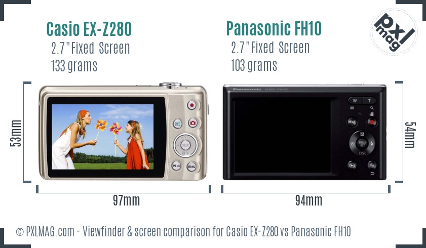 Casio EX-Z280 vs Panasonic FH10 Screen and Viewfinder comparison