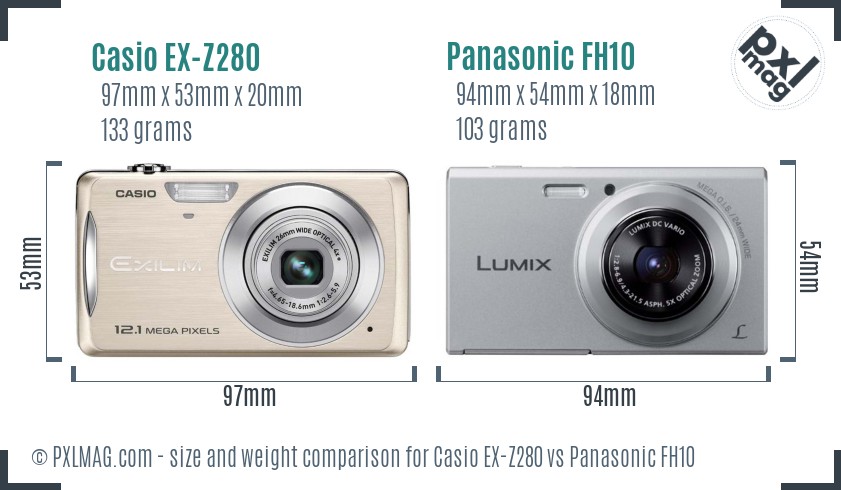 Casio EX-Z280 vs Panasonic FH10 size comparison