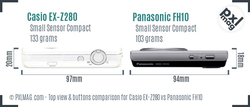 Casio EX-Z280 vs Panasonic FH10 top view buttons comparison