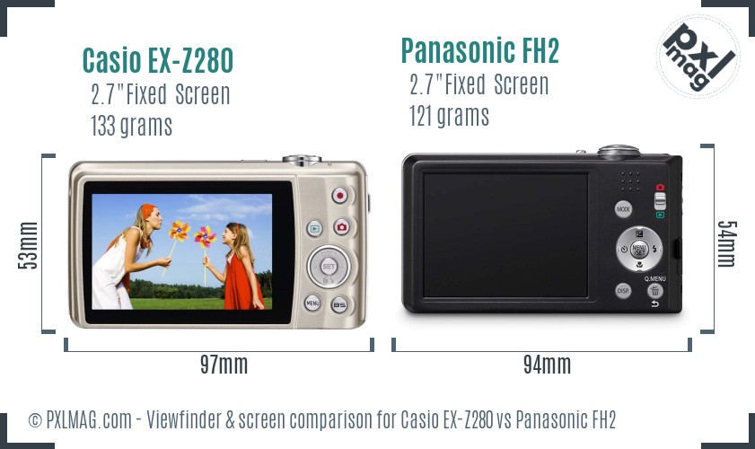 Casio EX-Z280 vs Panasonic FH2 Screen and Viewfinder comparison