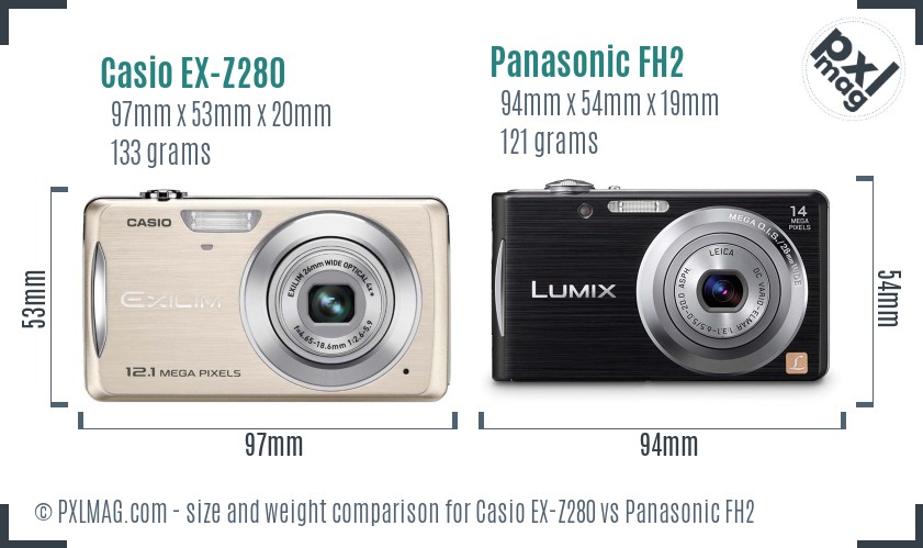 Casio EX-Z280 vs Panasonic FH2 size comparison