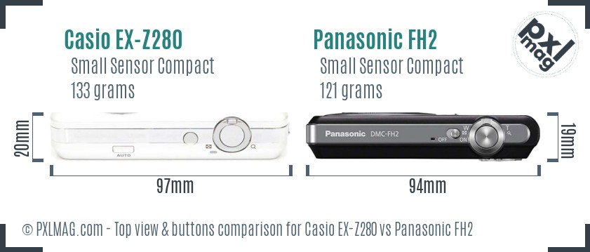 Casio EX-Z280 vs Panasonic FH2 top view buttons comparison