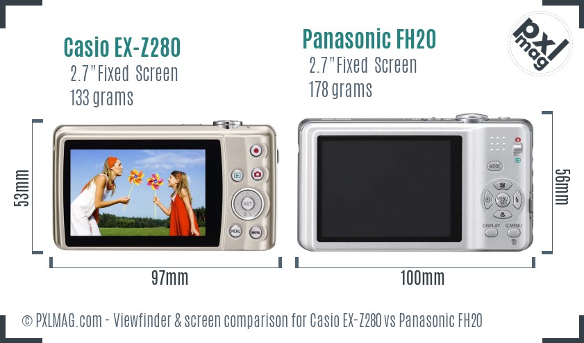 Casio EX-Z280 vs Panasonic FH20 Screen and Viewfinder comparison