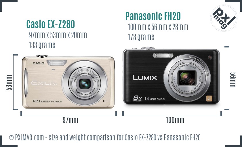Casio EX-Z280 vs Panasonic FH20 size comparison Casio EX-Z280 vs Panasonic FH20 size comparison