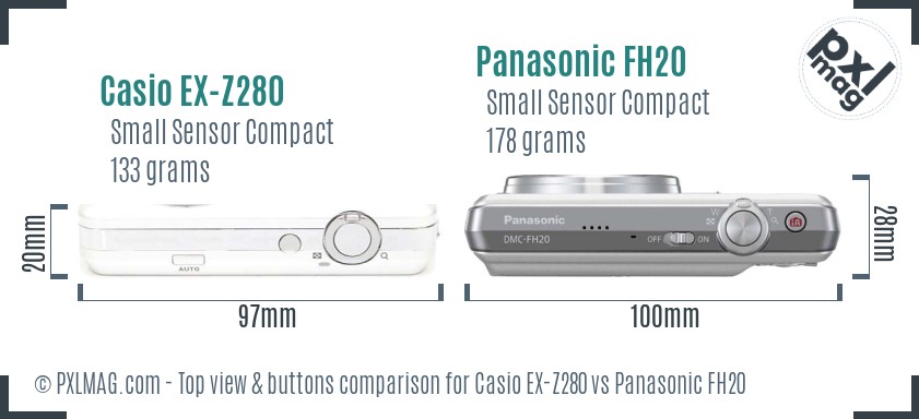 Casio EX-Z280 vs Panasonic FH20 top view buttons comparison