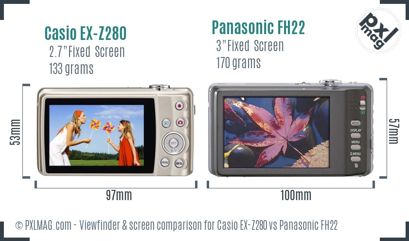 Casio EX-Z280 vs Panasonic FH22 Screen and Viewfinder comparison