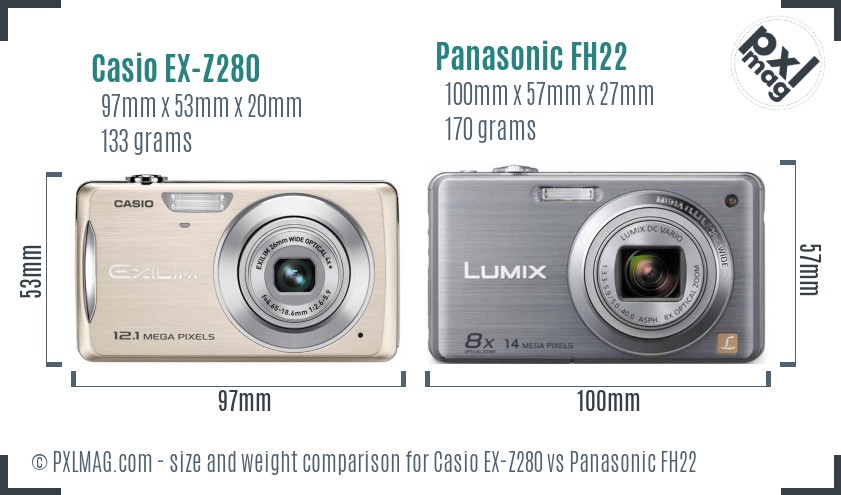 Casio EX-Z280 vs Panasonic FH22 size comparison
