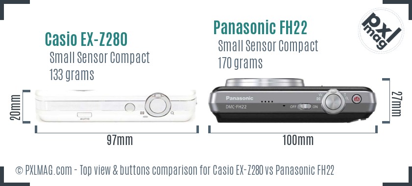 Casio EX-Z280 vs Panasonic FH22 top view buttons comparison