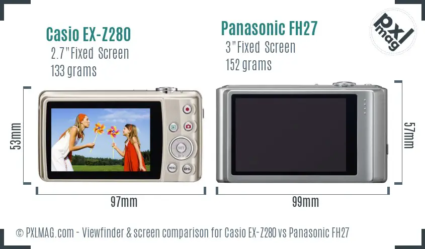 Casio EX-Z280 vs Panasonic FH27 Screen and Viewfinder comparison