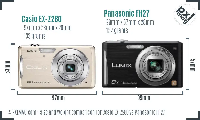 Casio EX-Z280 vs Panasonic FH27 size comparison Casio EX-Z280 vs Panasonic FH27 size comparison