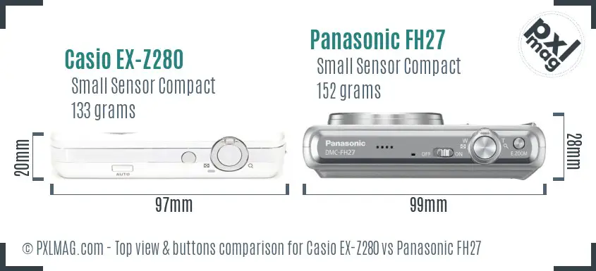 Casio EX-Z280 vs Panasonic FH27 top view buttons comparison
