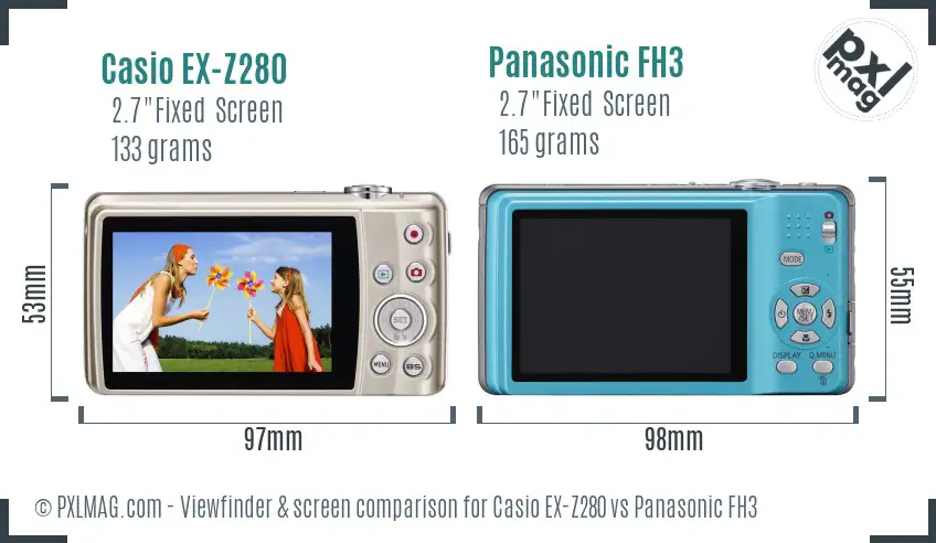 Casio EX-Z280 vs Panasonic FH3 Screen and Viewfinder comparison