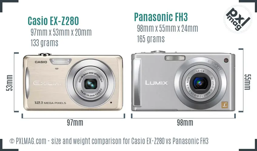 Casio EX-Z280 vs Panasonic FH3 size comparison