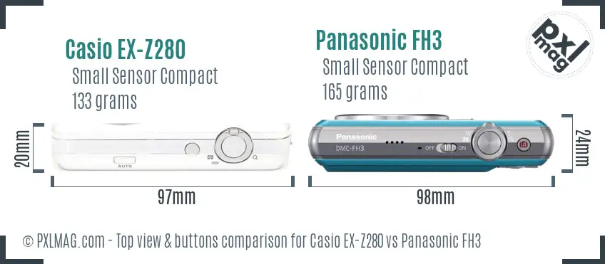 Casio EX-Z280 vs Panasonic FH3 top view buttons comparison