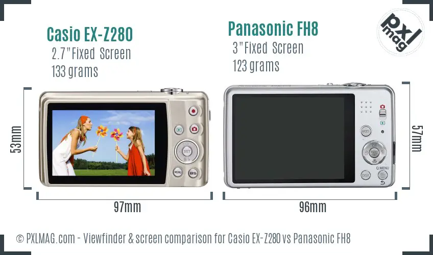 Casio EX-Z280 vs Panasonic FH8 Screen and Viewfinder comparison