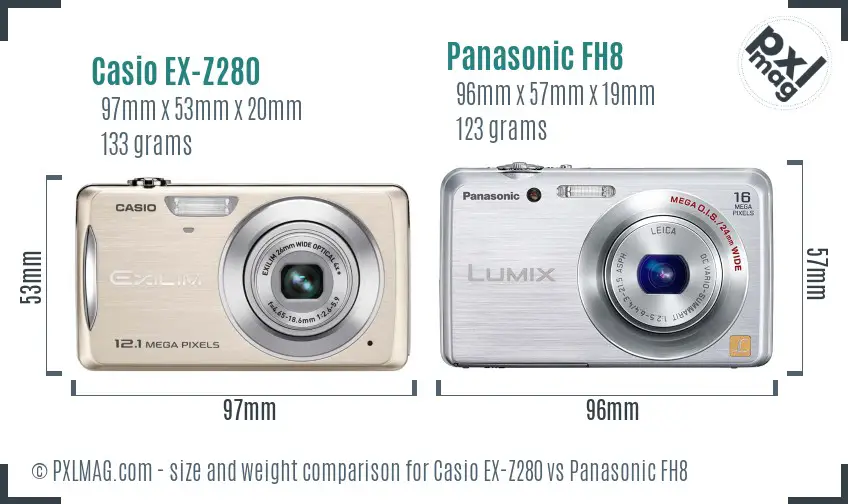 Casio EX-Z280 vs Panasonic FH8 size comparison