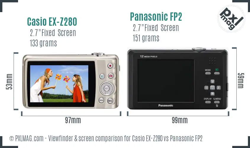 Casio EX-Z280 vs Panasonic FP2 Screen and Viewfinder comparison