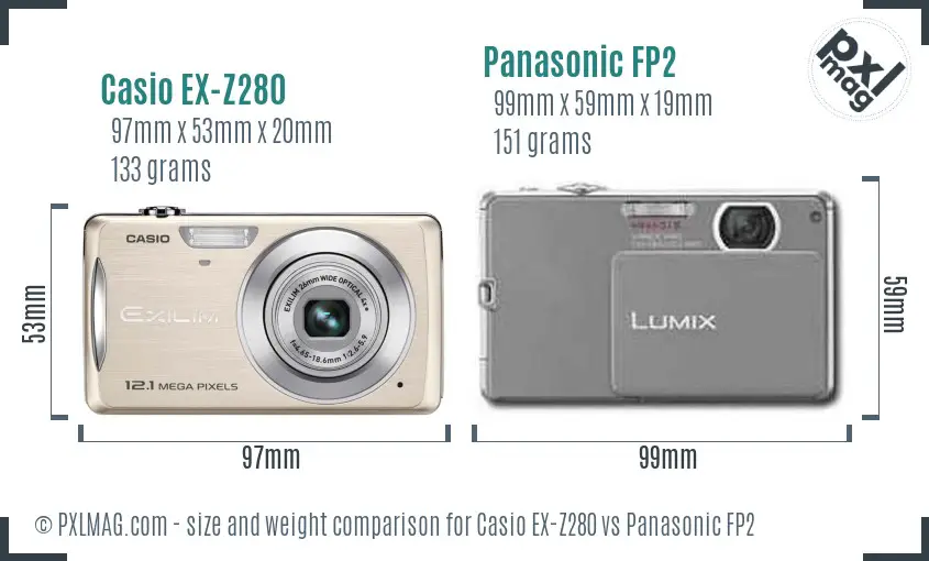 Casio EX-Z280 vs Panasonic FP2 size comparison