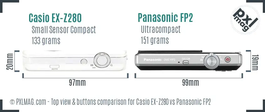 Casio EX-Z280 vs Panasonic FP2 top view buttons comparison