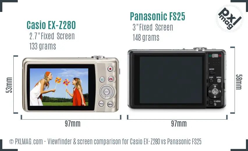 Casio EX-Z280 vs Panasonic FS25 Screen and Viewfinder comparison
