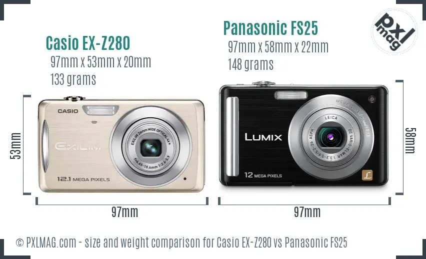 Casio EX-Z280 vs Panasonic FS25 size comparison