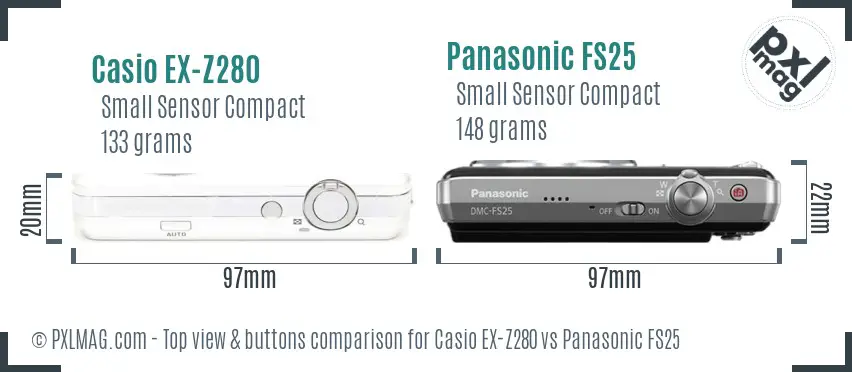 Casio EX-Z280 vs Panasonic FS25 top view buttons comparison