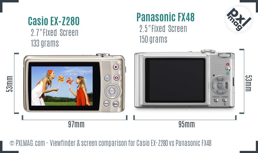 Casio EX-Z280 vs Panasonic FX48 Screen and Viewfinder comparison