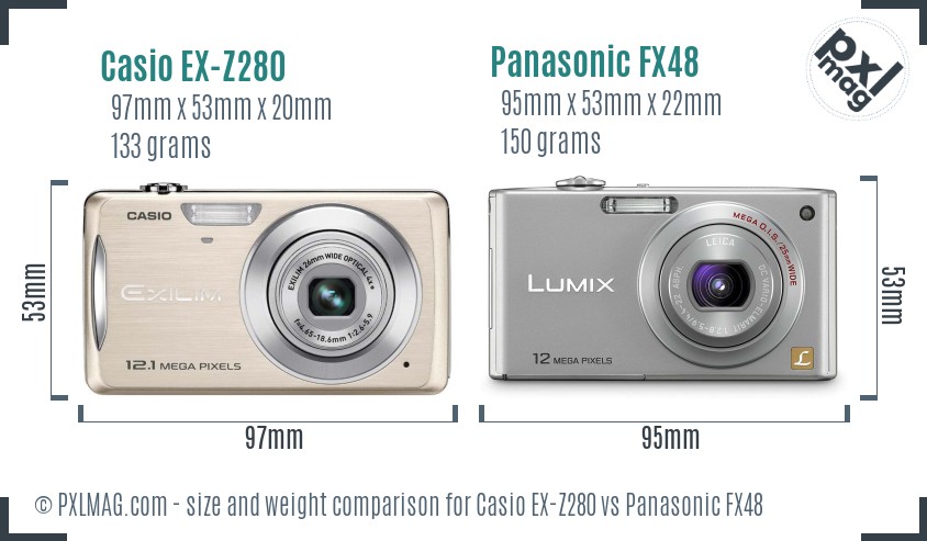 Casio EX-Z280 vs Panasonic FX48 size comparison