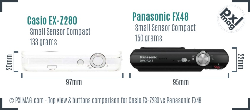 Casio EX-Z280 vs Panasonic FX48 top view buttons comparison