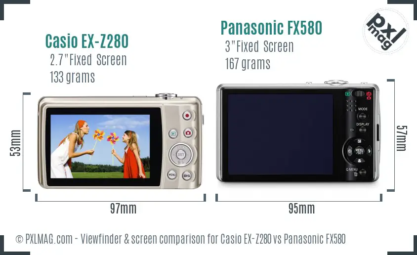Casio EX-Z280 vs Panasonic FX580 Screen and Viewfinder comparison